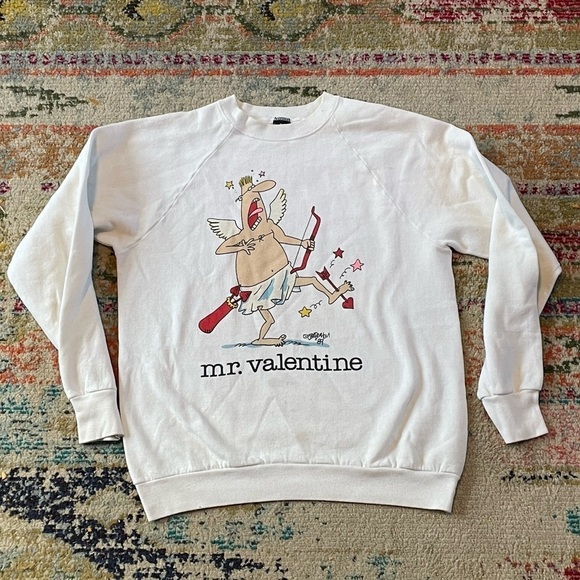 Vintage Mr. Valentine Cartoon Cupid Valentine's Day Graphic 1980s Sweatshirt - Picture 2 of 7